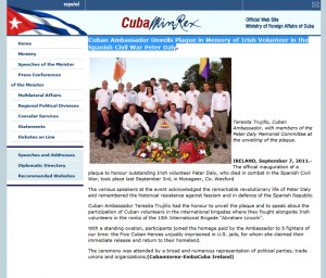 Cuban Ambassador Unveils Plaque in Memory of Irish Volunteer in the Spanish Civil War Peter Daly
